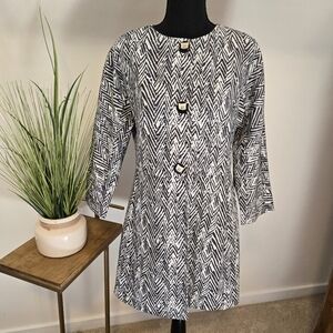 Cabi Zig Zag Gray And White 3/4 Sleeve Ponte Knit Jacket Size M